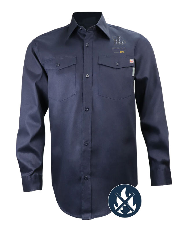 GLOBATECH - 629FR Fireproof Work Shirt L.S. Unisex (NAVY) - 13122 (AVG) + 13127 (NUQUE)